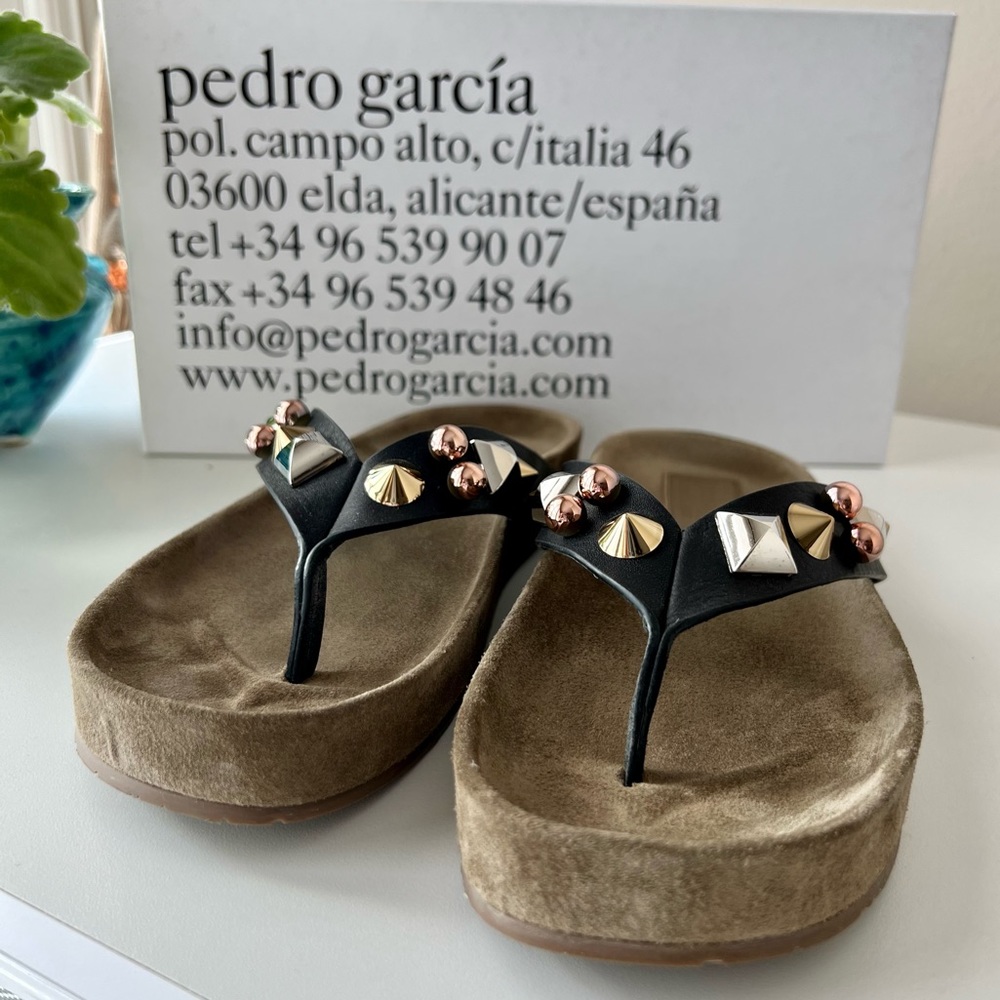 Pedro Garcia Black Studded Flip Flop, Size 37/7